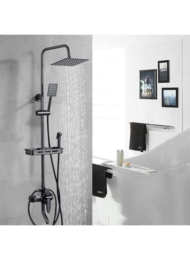 يلا جوي طقم دش، دش يدوي مربع، يعمل بضغط الهواء، صنبور ثرموستاتي مع رف تخزين، مسدس رش، مناسب للمنزل والفنادق. - Image 3